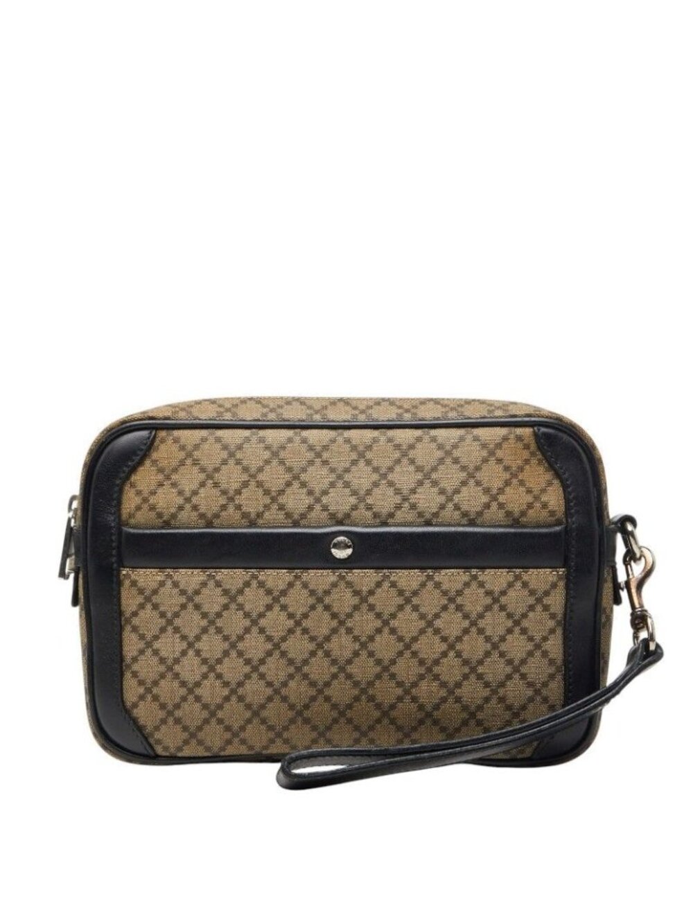 Gucci Diamante Clutch Beige Black Leather